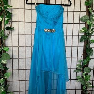 Blue Strapless High Low Dress